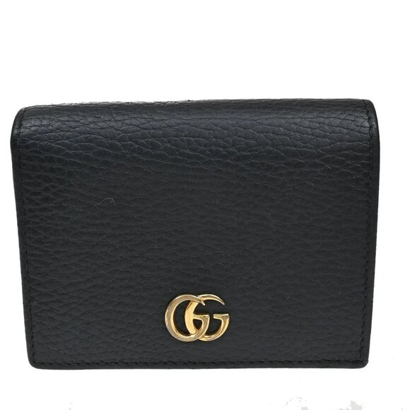 GUCCI GG Logo Marmont Compact Bifold Wallet Leather Black GHW Italy 62YH564 - Picture 1 of 15
